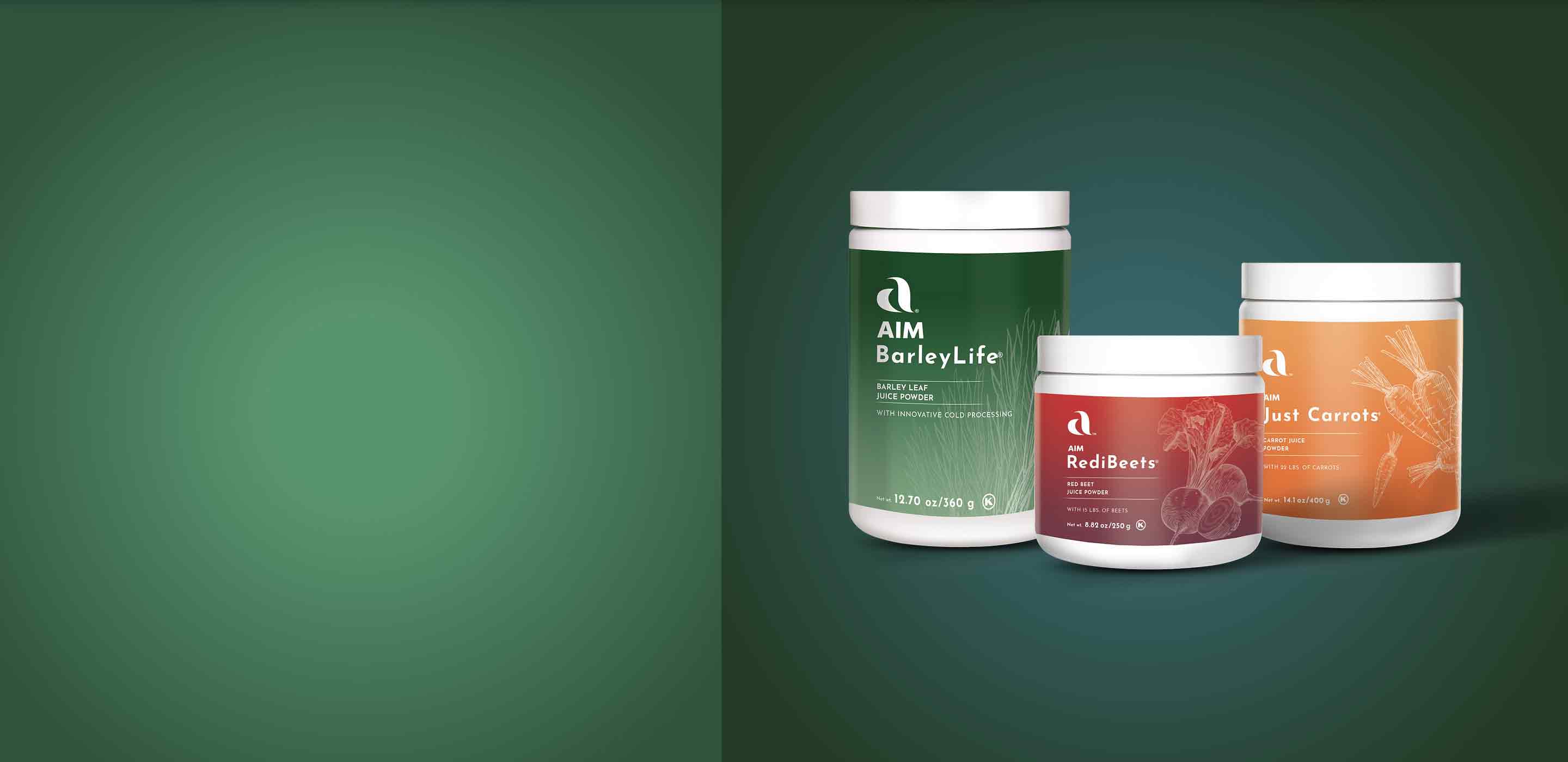 A picture of containers of BarleyLife, RediBeets and Just Carrots.  The text says 'Whole Body.  Achieve optimal health with our whole body nutrition range.'  At the bottom is a button labeled 'Shop Now'