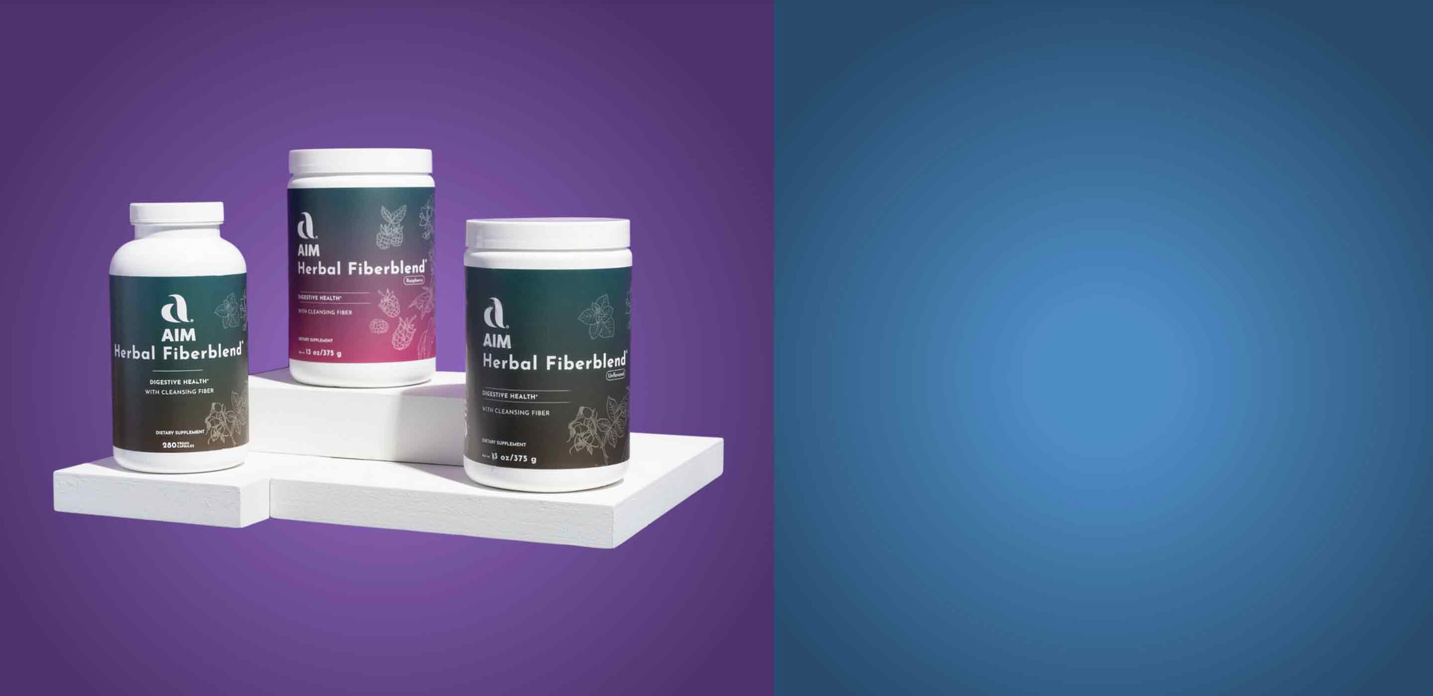 A picture of three Herbal Fiberblend products.  The text says 'Digestive Health.  Discover the power of natural digestive health with our premium line of products.'  At the bottom is a button labeled 'Shop Now'