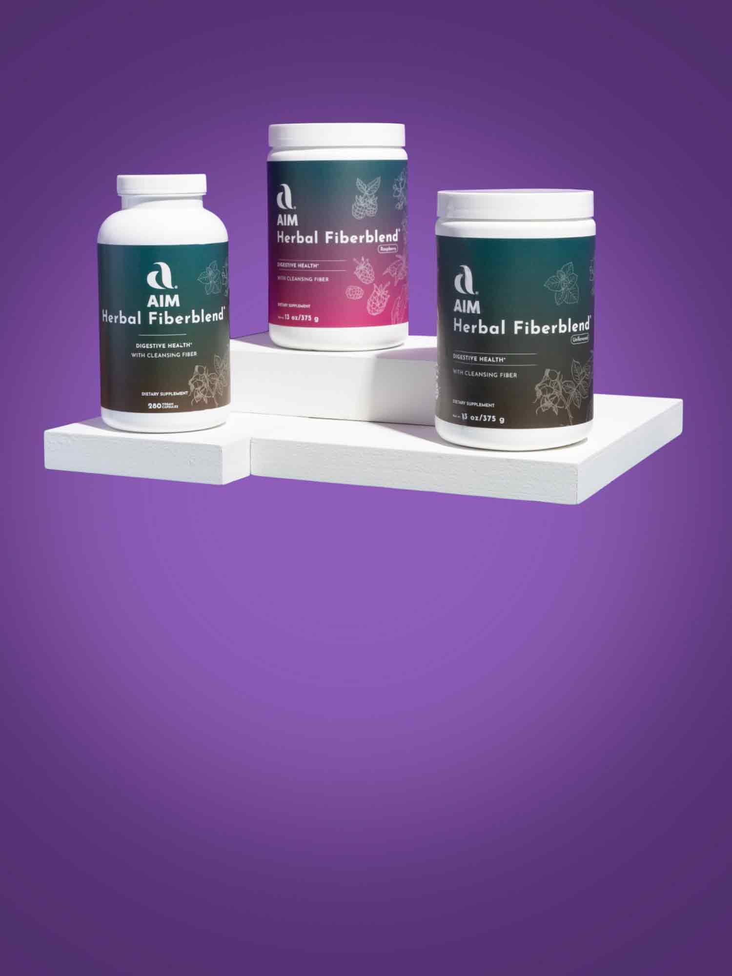 A picture of three Herbal Fiberblend products.  The text says 'Digestive Health.  Discover the power of natural digestive health with our premium line of products.'  At the bottom is a button labeled 'Shop Now'