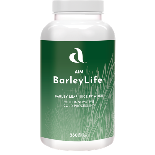 A picture of a container of BarleyLife capsules